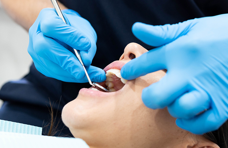 dentist checking dental bridge